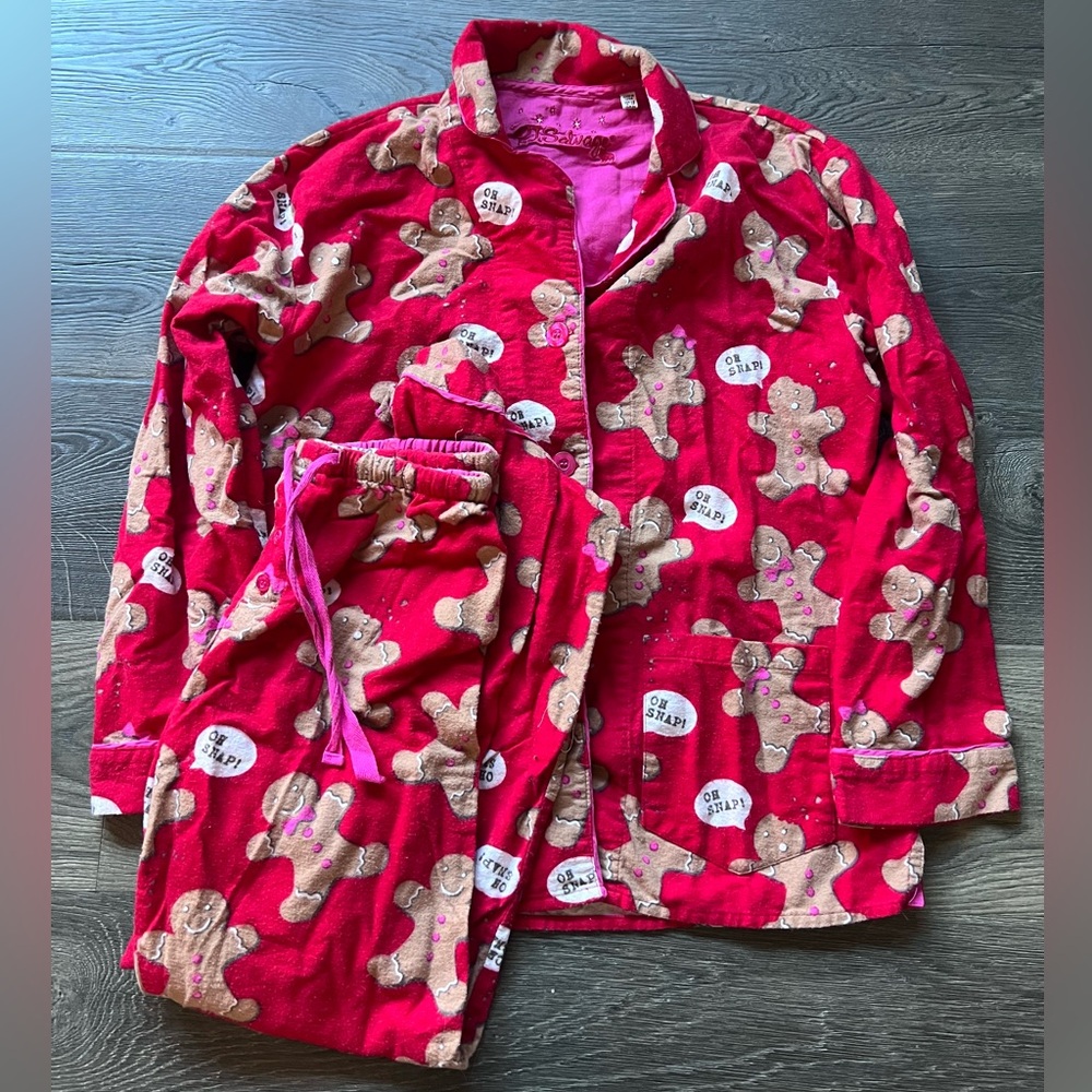 PJ Salvage Christmas Gingerbread pajamas red XS extra small